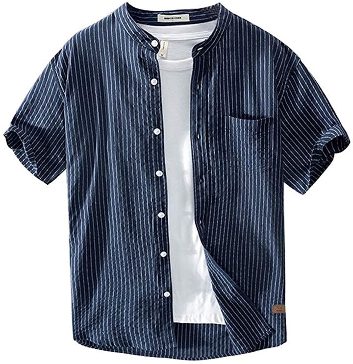 メンズシャツ 半袖 ストライプシャツ カットソー トップス メンズファッション ネイビー 3xl クイックスピード ヤマダモール店