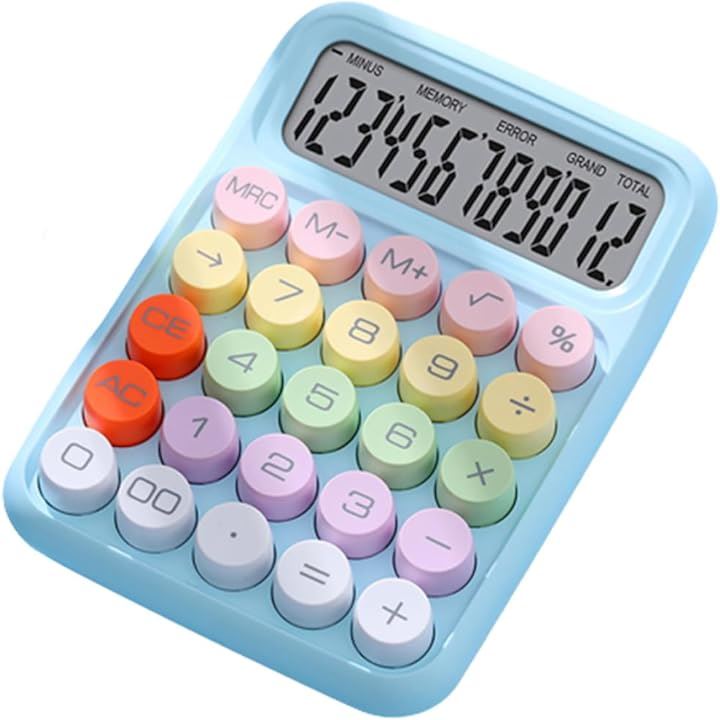 電卓 おしゃれ 大きい かわいい 計算機 12桁 滑り止め付き 持ち運び 簿記 家計簿( カラフルブルー)