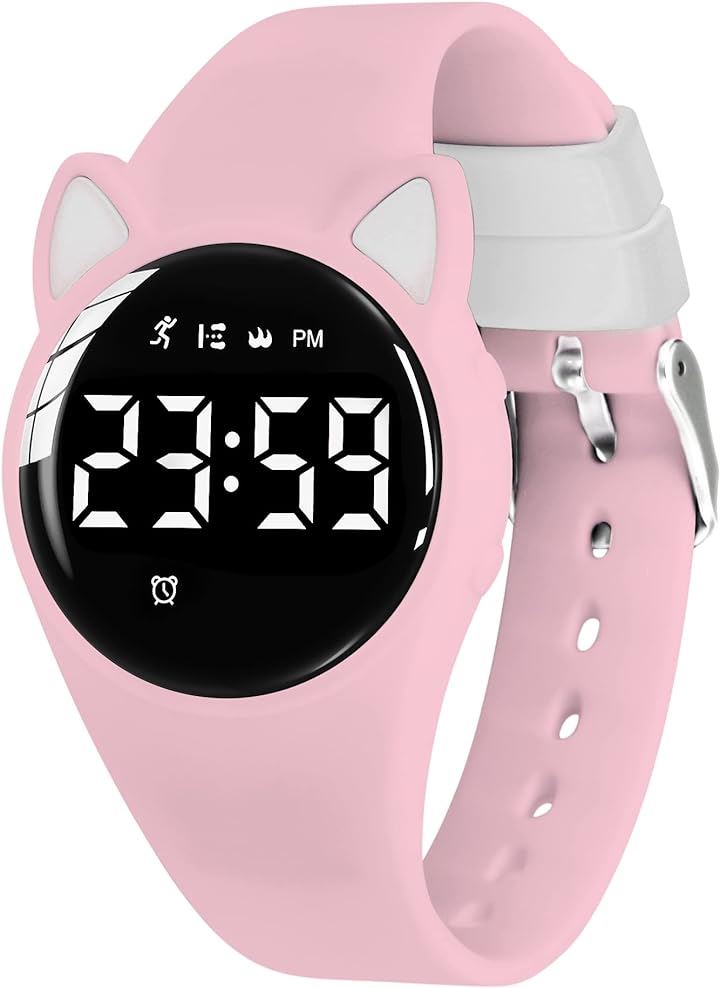 子供用スマートウォッチ 活動量計 キッズ 腕時計 デジタル腕時計 5ATM防水 充電式 MDM( Pink-Y)