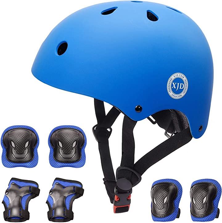 ヘルメット こども用 キッズプロテクターセット 調節可能 巾着袋付き M:55～57cm ウエア 自転車 スポーツ・アウトドア(ブルー, M:55～57cm)