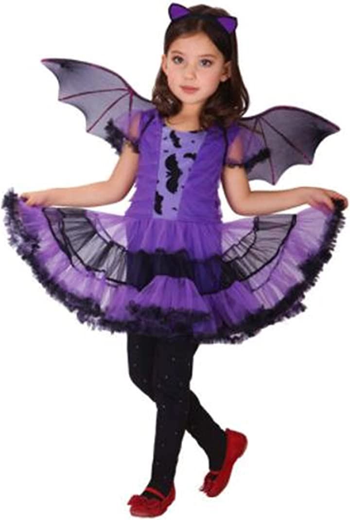 こうもり 紫色 羽付き ハロウィン コスプレ 女の子 衣装 仮装 キッズコスチューム 子供 カチューシャ