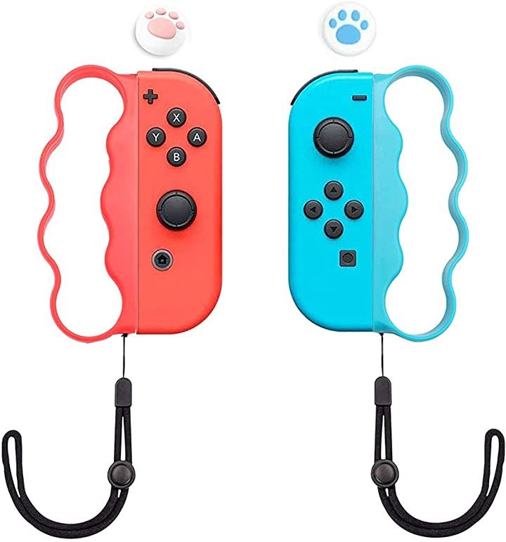 コントローラー グリップ ハンドル For Nintendo Switch Joy-Con 親指キャップ 2個入り ブルー＆レッド テレビゲーム 本・音楽・ゲーム(レッド、ブルー)