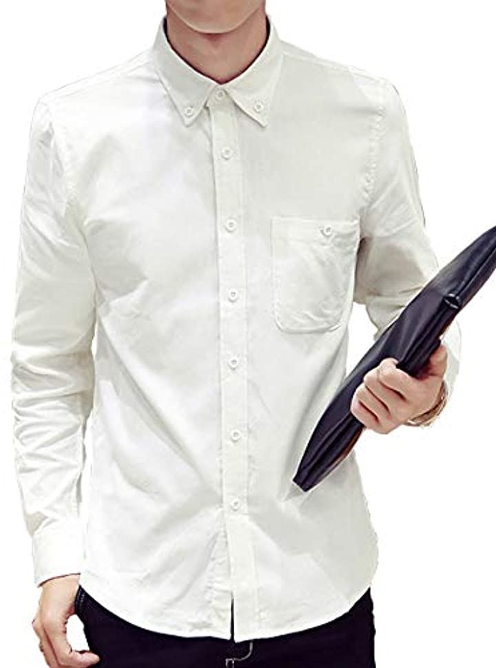 Limore リモア ボタンダウン シャツ メンズ 長袖 カジュアル カラー 90%OFF ワイシャツ ホワイト 03.XL 格安新品 スリム オシャレ ビジネス 細身
