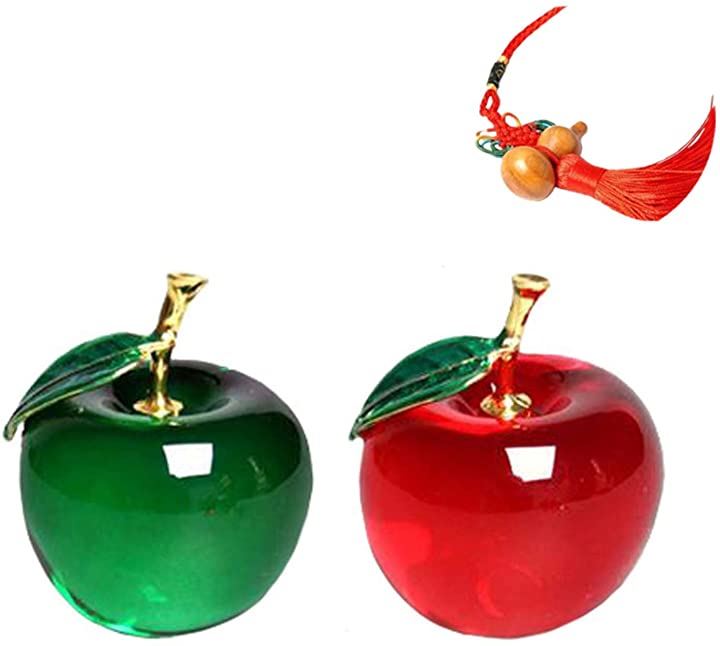 クローブキューブ りんご ガラス オブジェ ペア 2色 セット 風水 インテリア 水晶 開運 緑x赤( 緑x赤)
