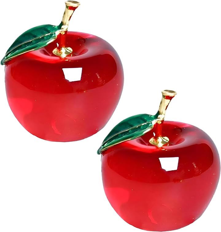 クリスタル りんご 林檎 ペーパーウェイト 置物 雑貨 インテリア( 赤/赤)