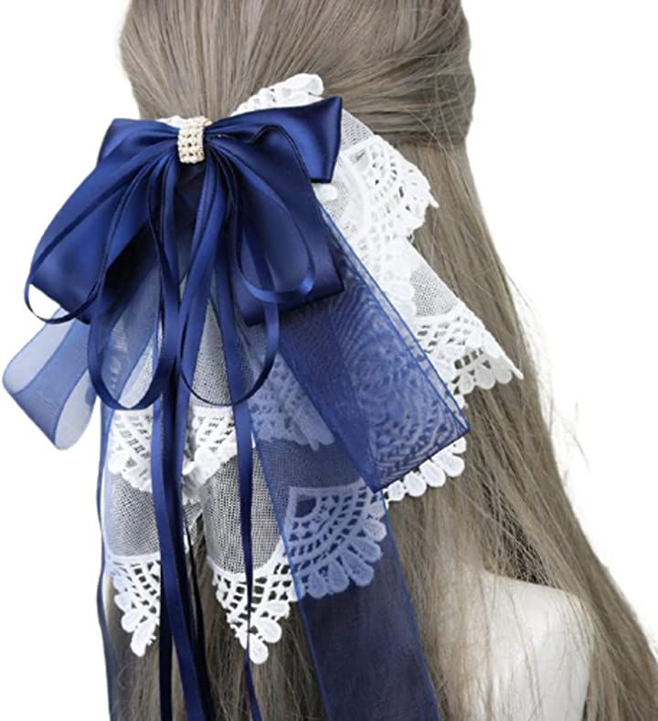 ソウクレール バレッタ クリップ 髪飾り リボン レディース ヘアピン アクセサリー ヘッド ドレス( ブルー)
