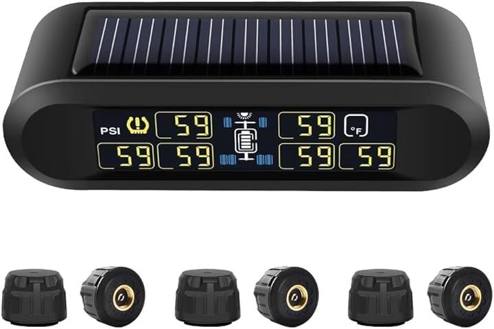 タイヤ空気圧モニター TPMS 6個外部センサー 圧力温度即時監視 ソーラー/USB充電 4輪-6輪 多車種対応