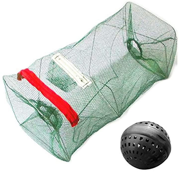 魚網 折りたたみ 漁具 魚捕り 仕掛け ネット 網かご ＆ コマセカゴ(5個セット)
