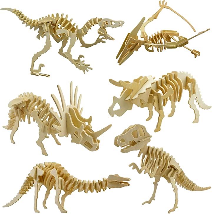 恐竜 立体パズル 木製 おもちゃ 3D 模型 組み立て キット 工作 趣味・コレクション おもちゃ・ホビー・ゲーム(ナチュラルカラー・恐竜6種)