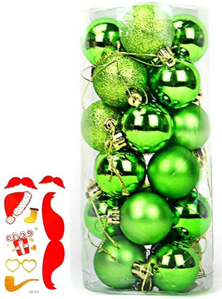 選べる全10色 クリスマス オーナメント ボール 24個セット ツリー デコレーション( グリーン, 6cm)