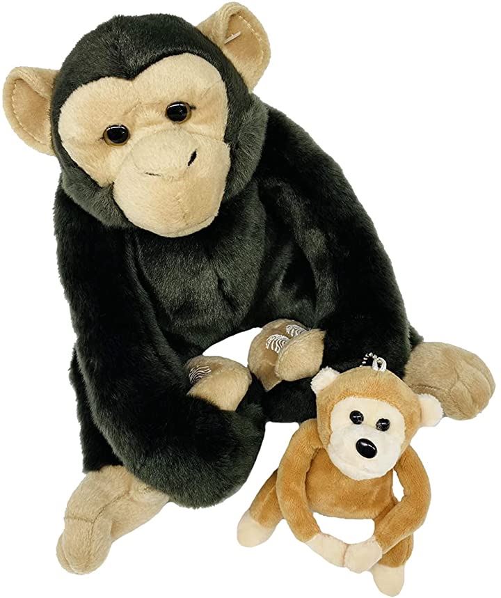 動物 猿 チンパンジー ぬいぐるみ ＆ ボールチェーン 2点セット ぶらさがり おもちゃ おもちゃ・玩具・ホビー(ブラウン)