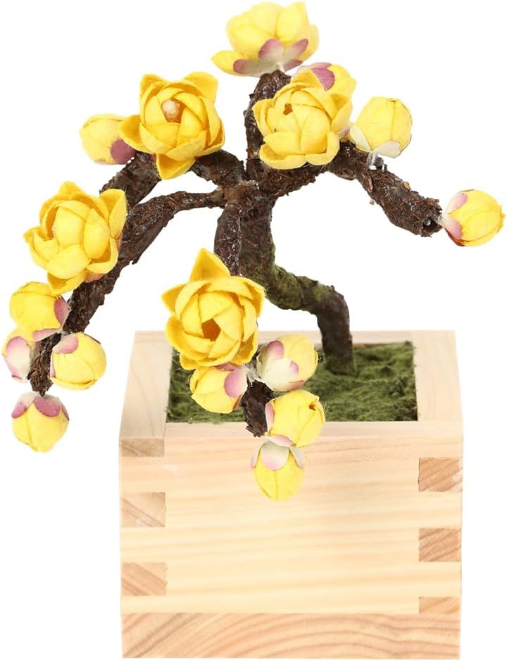 手漉き和紙とひのき升を使用した 盆栽 bonsai 人工観葉植物 造花 和風 和室用 12cm 02. 蝋梅