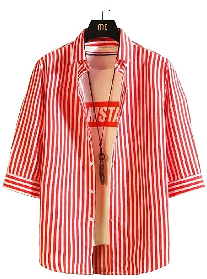 七分丈 シャツ メンズ 7分袖 七分袖 7部丈 Tシャツ スリーブ 袖あり そであり ユッタリ ワイドカラー プリント レッド お兄系 S ポイント ユルメ 派手 カジュアルシャツ 柄シャツ ハデ 売り込み ポケット ドレスシャツ ボタン アロハ