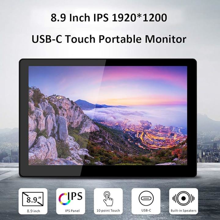 互換品 9インチ モバイルモニター タッチパネル 1920x1200 IPS