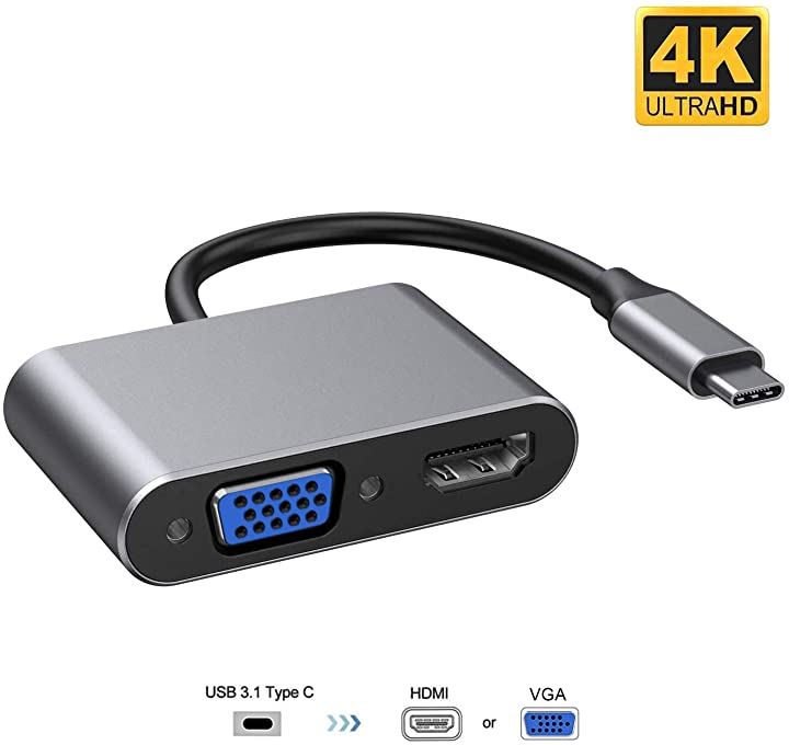 Usb Type C Hdmi Vga アダプタ To Usb3 1 Thunderbolt 2in1 同時表示 4k解像度 高速転送 Macbook Air 13inch 18 Ipad Pro Go Book グレー