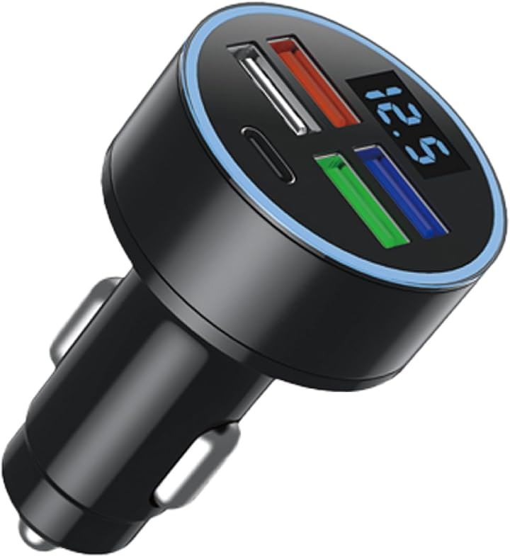 充電器 スマホ タブレット usb 急速 シガーソケット 車 カー用品 電圧計( ブラック, 機能非記載)