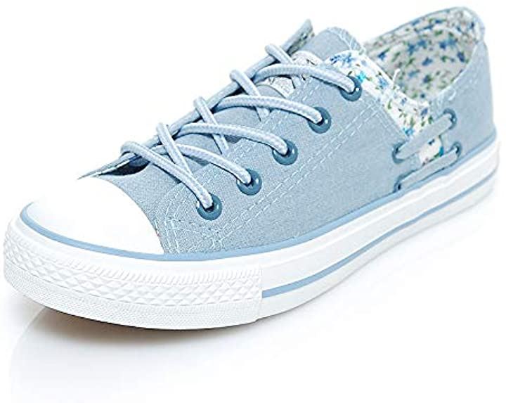 スニーカー 花柄 デニム カラー キャンバス 生地 レースアップ かわいい 靴 ローカット 通気性 レディース 24cm レディース靴 ファッション ライトブルー 24 0 Cm クイックスピード ヤマダモール店