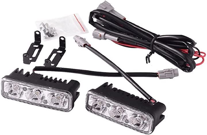 led ライト 12V バイク 車 デイライト フォグランプ 取付ステー 付き 3連 左右 ホワイト 2個 セット