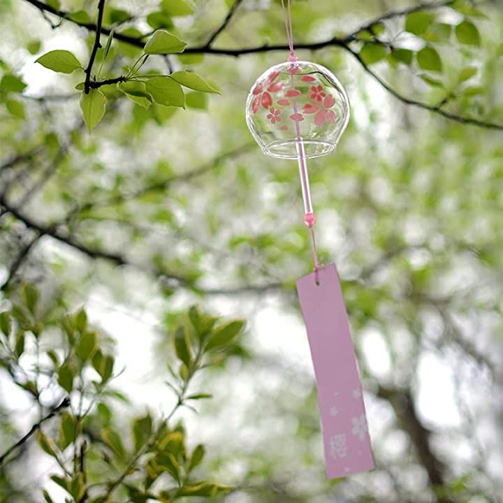 桜 ガラス風鈴 手作り風鈴 涼を楽しむ 夏の風物詩 おしゃれ インテリア おみやげ 長尺紙付き