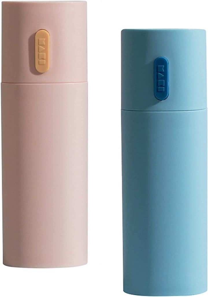 歯ブラシケース 携帯用 コップ付き 2個 セット 収納 トラベル 旅行 出張( ピンク＋ブルー)