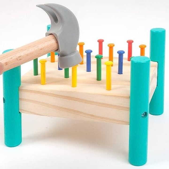 ハンマートイ トントン 打つ 叩くおもちゃ 木製 木製玩具 木のおもちゃ 子供( マルチカラー, 18cm)