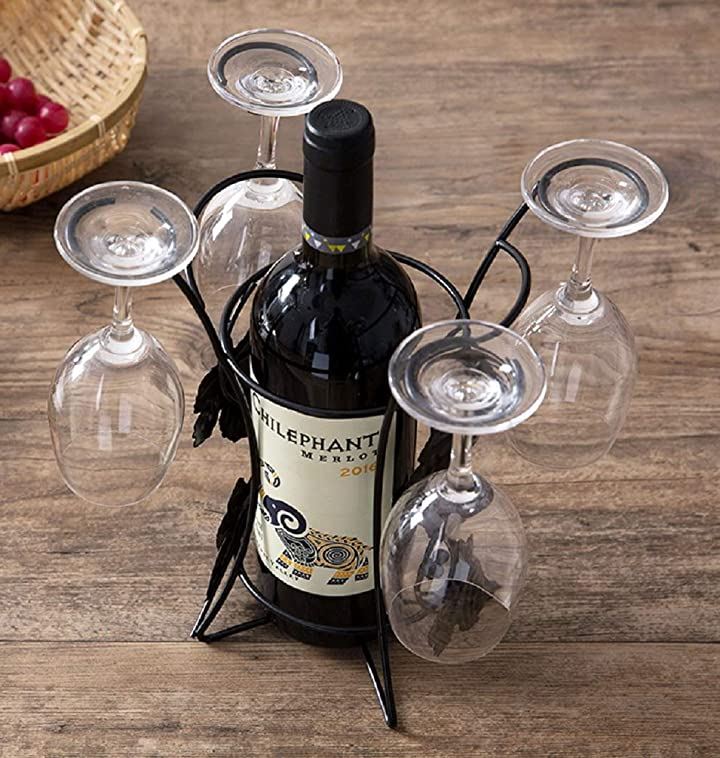 ワインホルダー ワイングラスホルダー 付き ワインボトル グラスラック シャンパン スタンド インテリア アンティーク調 W68