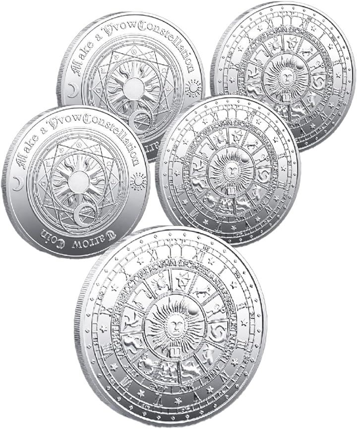 タロットコイン 占いコイン 5枚セット 12星座 記念コイン マジック 手品 合金( シルバー)
