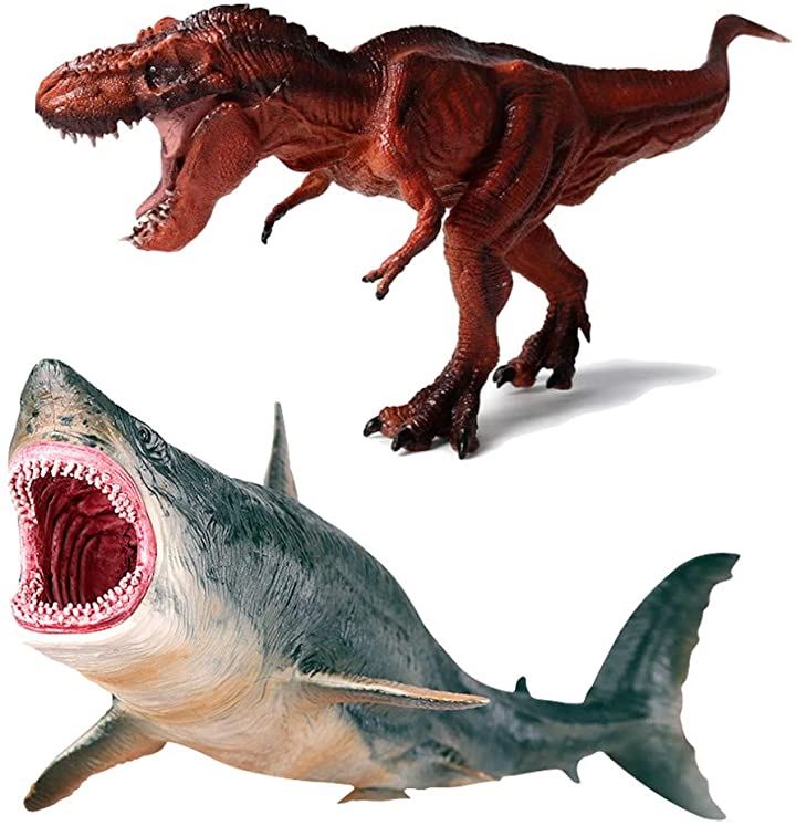 サメ フィギュア メガロドン 恐竜 ティラノサウルス 人形 メガロドン+レッドティラノサウルス おもちゃ・ホビー・ゲーム