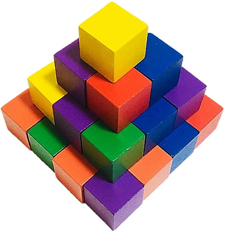 木製 ブロック 30個セット 知育 玩具 積み木 図形 算数 立方体 おもちゃ( 02 カラフル 3cmx3cm)