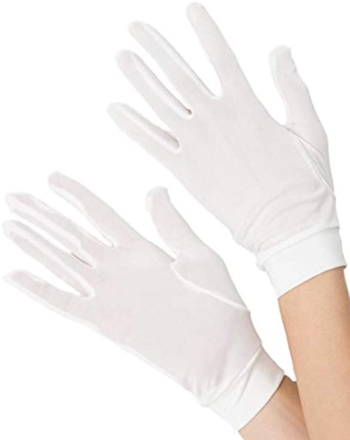 スリーピングシープ ひんやり サラサラ シルク100% UV 手袋 ハンドケア ホワイト( ホワイト, M)