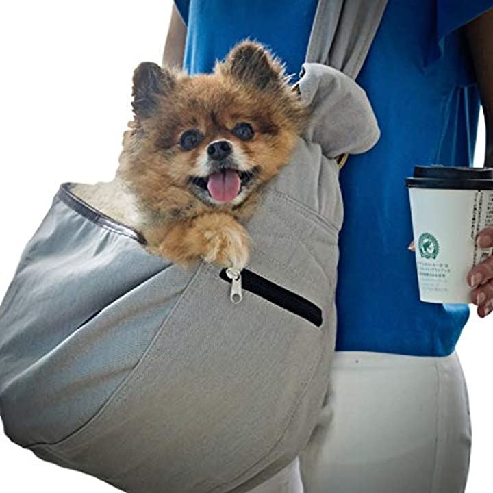 ドッグスリング ペットスリング 小型犬 抱っこ紐 肩掛けタイプ ケガ対策 ポケット付き メッシュ 10kg 中型犬可 長さ調整可能 キャリーバッグ  犬用品 ペット・ペットグッズ(グレー)：[クイックスピード ヤマダモール店]