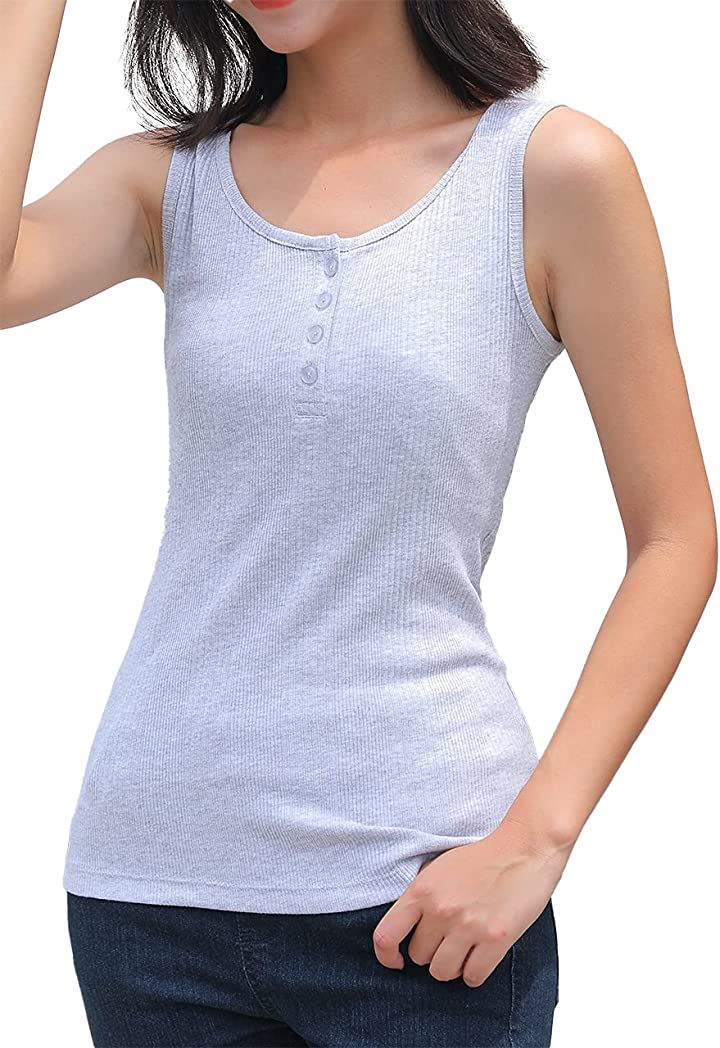 ランダムリブ ヘンリーネック タンクトップ Tシャツ トップス レディースファッション(グレー, 2L) - www.thegreatescape.fi